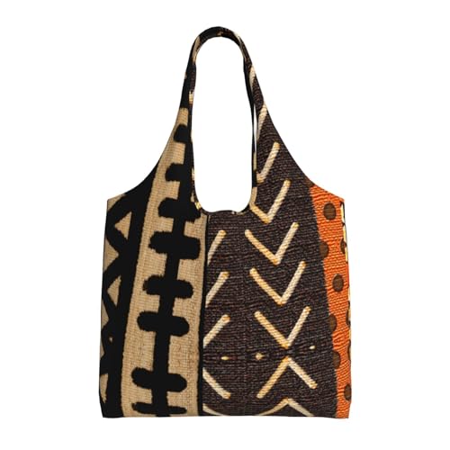 Bolso tote de lona con estampado contemporáneo de tela africana de barro para mujer – poliéster de alta densidad, bolso amplio para el trabajo y recados miniatura 1