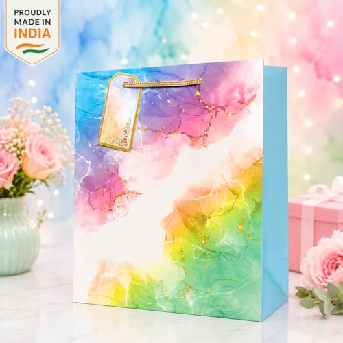 Image of Flora Paperbags | Paper Bags for Gifting - Pack of 5 | Gift Bags with Handles for Return Gifts, Wedding, Birthday, Baby Shower, Diwali & Corporate Gifting | Medium Size 30 x 23 x 9 cm | Paper Gift Bags