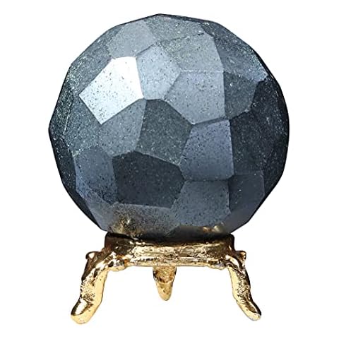 FASHIONZAADI Hematite Diamond Cut Gemstone Ball With Stand For Chakra Balancing Feng Shui Handmade Ball Reiki Healing Crystal Divination Stone Sphere Ball Spiritual Gift Home Decor Size 45-55mm Cover