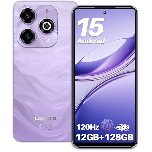 LAGENIO A11 Teléfonos Móviles   12GB+128GB/1TB, 6.7 Pantalla HD+ 120Hz Teléfonos Inteligentes, Batería 5150mAh, Cámara 13MP Smartphone Android 15, 4G Dual SIM/OTG/GPS/Fingerprint/Face ID   Violeta