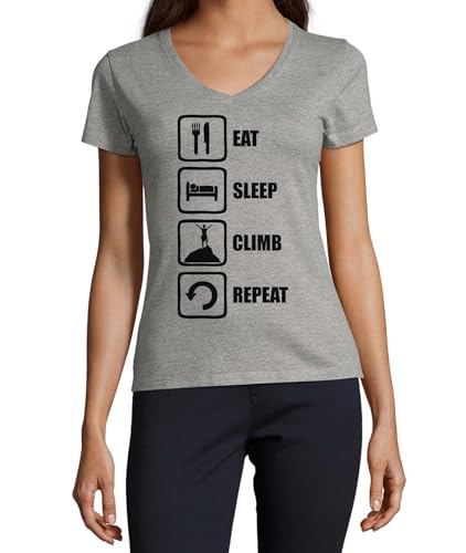 T-shirt climb femme col V coton gris vêtements escalade montagne