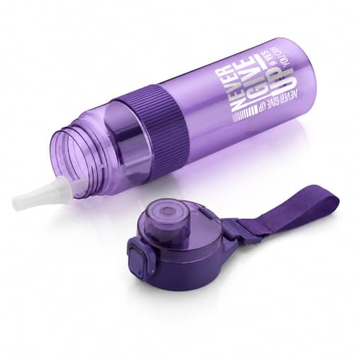 Image of Sports Water Bottle with Straw & Carry Strap | Leakproof BPA-Free Gym Bottle | Flip Lock Lid | MOTIVATIONAL NEVER GIVE UP BOTTLE | Office, School, Gym & Travel (Purple)