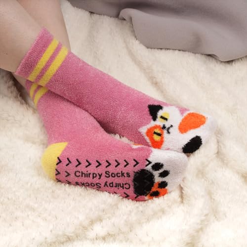 Image of BambooMN Super Soft Warm Cute Women's Animal Non-Slip Fuzzy Fluffy Crew Winter Home Socks