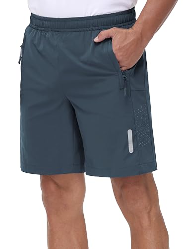 Rvinroo Sport Shorts Herren Schnelltrocknende Training Herren Gym Bodybuilding lässige Shorts Basketball Atmungsaktive Laufshorts mit Reißverschlusstasche Cyangray 2XL