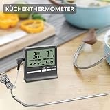 CAM2 Termometr do piekarnika, termometr do pieczenia, wyposażony w duży wyświetlacz cyfrowy LCD, timer, sonda ze stali nierdzewnej 304, adsorpcja magnetyczna, ostrzeżenie o wysokiej temperaturze,