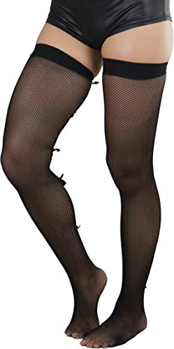 Image of ToBeInStyle Women's Wide Floral Lace Fishnet Thigh Hi Stockings