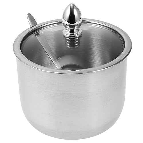 NAMOARLY 1pc Stainless Steel Seasoning Jar Sauce Dispenser Sugar Bowls Salt Cellar Food Storage Jars Flour Container Salt Boxes Tins Chilli Containers Sugar Jars Seasoning Cans Glass Silver