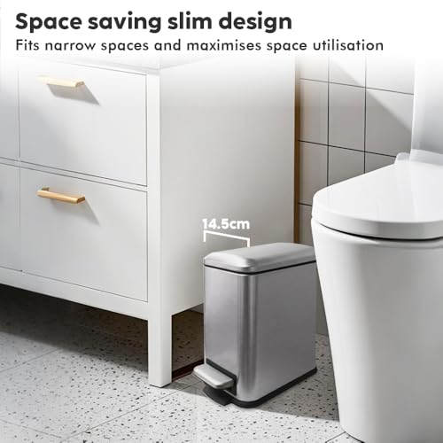 Cubo de basura de acero inoxidable rectangular de 5l acabado gris de alta gama 2