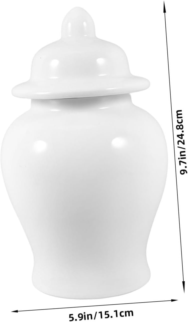 LIFKOME Porcelain White Jar Chinese Enamel Decorative Jar Tea Canister Storage Holder Ceramic Ginger for Decor