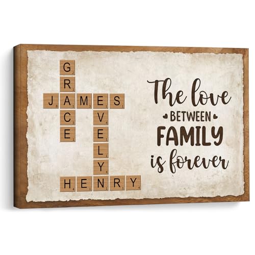 KiKiLuna Personalized Family Crossword Canvas Wall Art, Custom Name Scrabble Tiles Print, Framed Ready-to-Hang Poster Decor, Housewarming Anniversary Wedding Gift