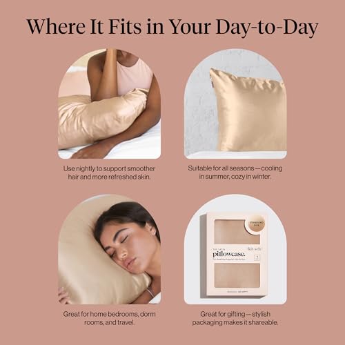 Image of Kitsch Satin Pillowcase with Zipper - Standard Size, Champagne | Softer Than Silk Pillow Cases, Smooth Cooling Satin Pillow Case for Hair and Skin, Wrinkle-Free, Machine Washable