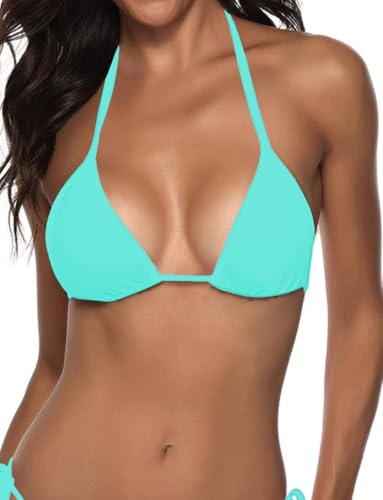 Image of Suvimuga Women's Triangle Bikini Top Push up Padded Halter String Bathing Suits Top