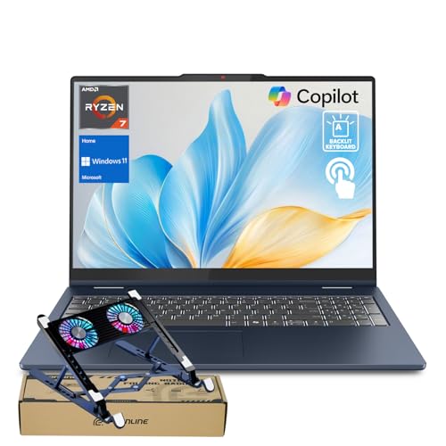 Image of Lenovo 2025 IdeaPad Slim 5 Next Gen AI Copilot Laptop, 16 inch FHD+ Touchscreen, Ryzen 7 350(5GHz max Frequency, >Ultra 7 155U), 32GB RAM, 1TB SSD, Backlit KB, Bundle with PCO Laptop Cooler