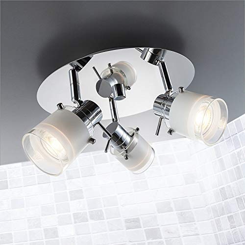 B.K. Licht plafonnier salle de bain 3 spots LED ampoules GU10 incluses, éclairage intérieur, luminaire plafond bain, orientables, lumière blanche chaude, 230V, IP44, 3x5W, Ø 250mm
