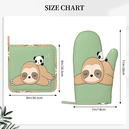 Cute Panda And Sloth Oven Mitts And Pot Holders Heat Resistant 2Pcs Set Bbq Gloves And Pads For Cooking Baking Grilling #TOP3