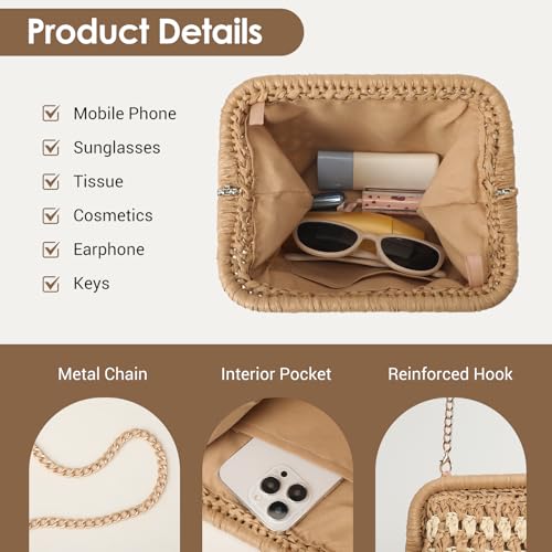 Clothirily Straw Clutch Purses for Women, Cloud Dumpling Woven Beach Bag with Detachable Chain, Summer Beach Crossbody Shoulder Handbag for Vacation, Pool Party & Everyday Casual Style by Clothirily - Used condition - Image 6