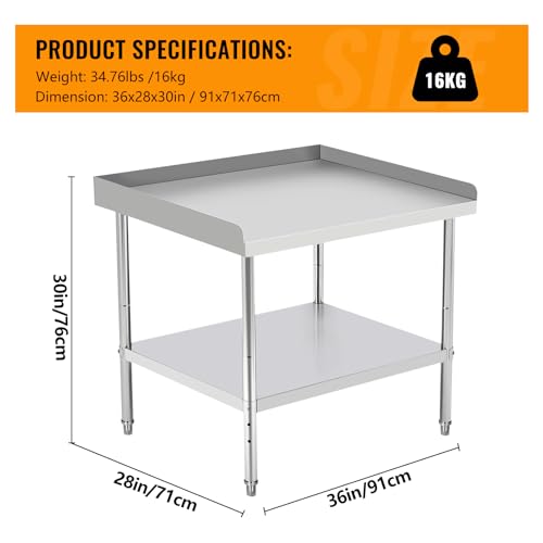 Silver 201 Stainless Steel Commercial Work Table, 36x28x30in Grill Workstation with Non - Removable Baffle by MilleLoom - Image 5