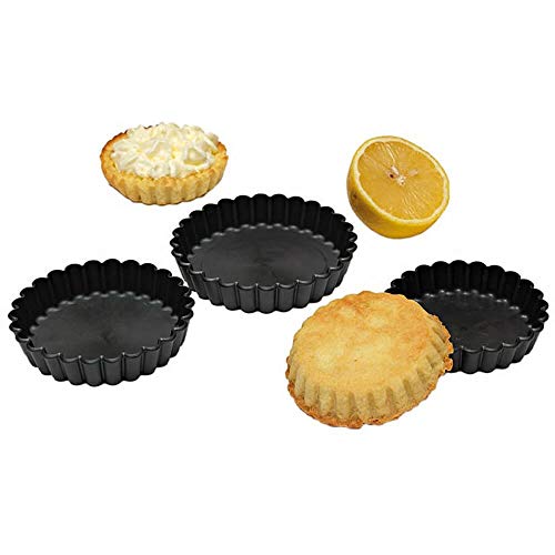 Matfer Bourgeat Exoglass Round Fluted Tartlet Baking Pan, 4 Diam., 12PK Black 345658