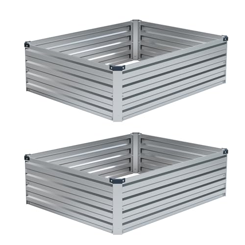 Foxlang 4x3x1ft(2 Pack) Galvanized Raised Garden Bed Outdoor Planter Box Metal Patio Kit Planting Bed for Vegetables Flowers Herb Silver