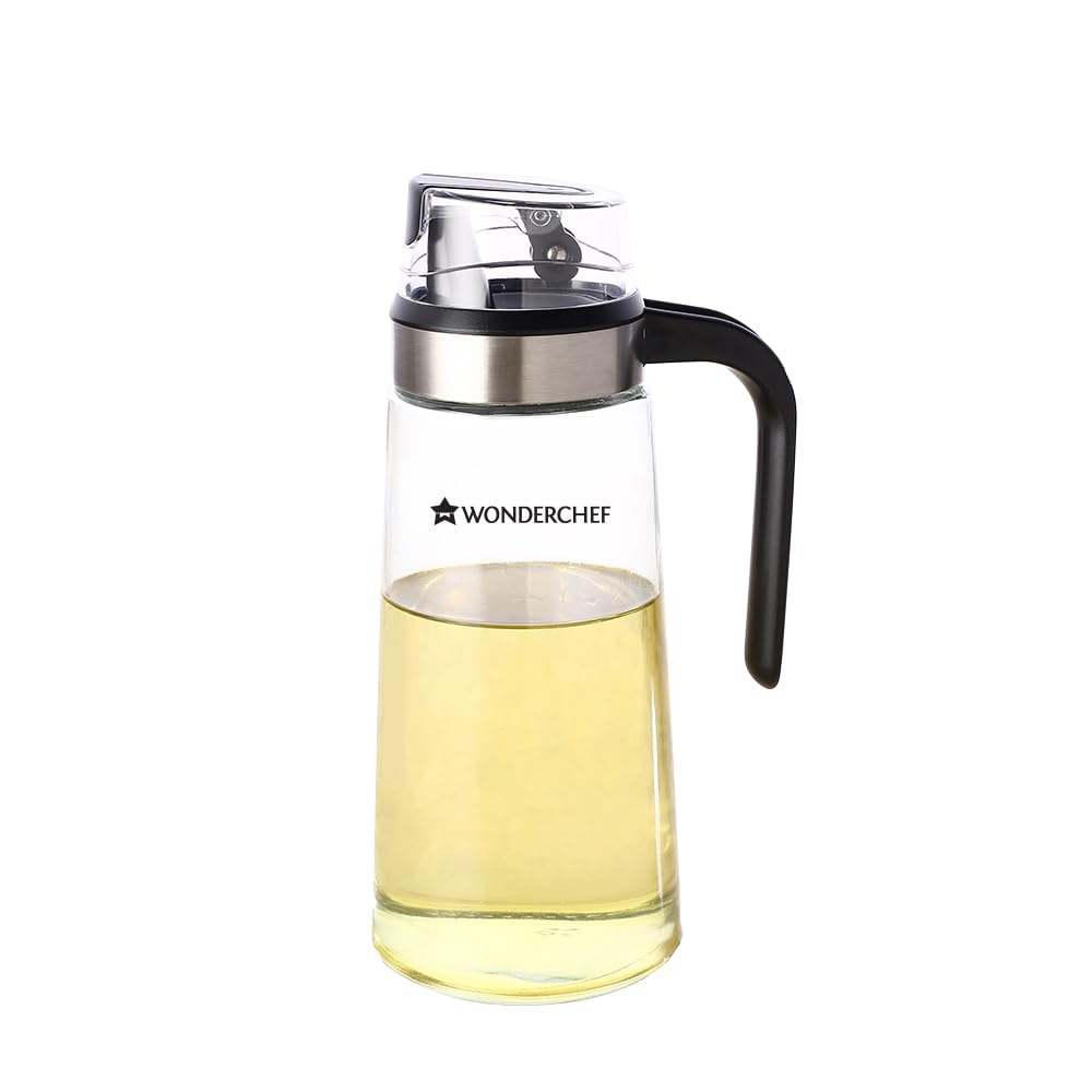 Wonderchef No Drip Oil Pourer, Transparent Oil Pourer and Holder with Lid, Accurate Pouring, 600ml Wonderchef No Drip Oil Pourer, Transparent Oil Pourer and Holder with Lid, Accurate Pouring, 600ml