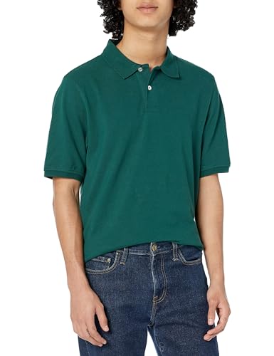 Amazon Essentials Men's Regular-Fit Short-Sleeve Cotton Piqué Polo Shirt (Available in Big and Tall), Dark Green, XXL