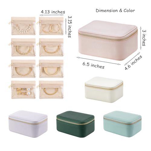Boîte à bijoux de voyage Vlando en velours blanc cassé à 8 poches zippées - 7