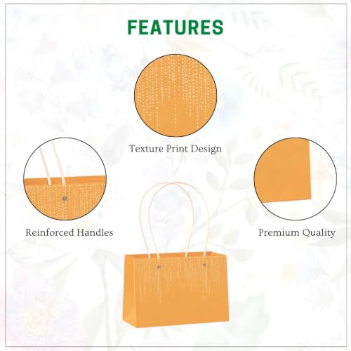 Image of Oasis Pack of 10 Orange Texture Print Flower Hamper Bags | Premium Floral Packaging Bags for Rakhi Gift Hampers, Flower Bouquets, Wedding, Return Gifts, Decorative Presentation & Florist Supplies