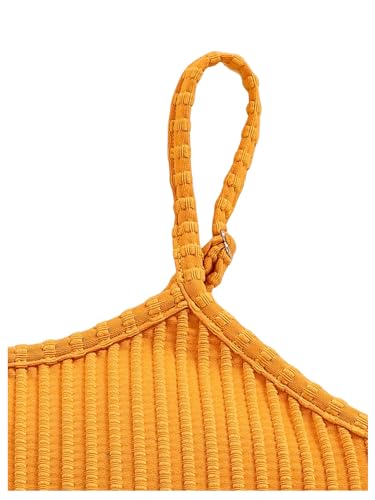 Image of WDIRARA Girl's 2 Piece Swimsuits Ribbed Textured Chevron Pattern Bikini Swimwear Set High Waist Summer Boho Swimsuit Sets