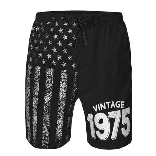 Funny 1975 Vintage 50th Birthday Gifts Men's Swim Trunks Beach Board Shorts Quick Dry Swimwear Sports with Pockets -4
