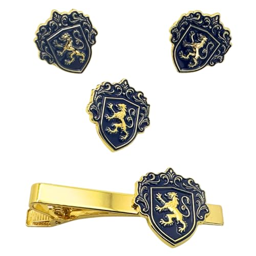 Set de Mancuernillas, Barra y Prendedor de Corbata Azul Real y Dorado miniatura 1