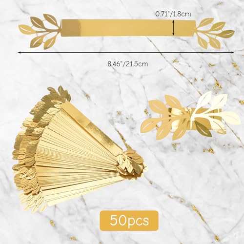 URROMA Napkin Rings, 50 Pcs Reflective Golden Leaves Classic Napkin Ring Holder Set for Dining Wedding Party Table Settings Decorations - Image 2