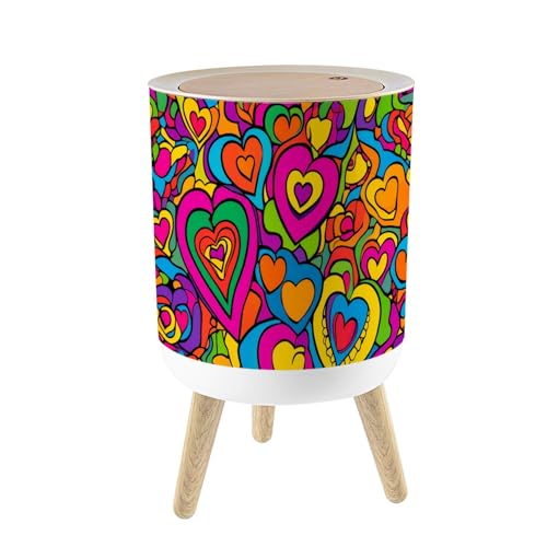 JBNJANKDAV Small Trash Can with Lid Colorful Heart Bold Pop
