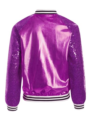 Aislor Kids Girls Sparkle Sequins Bomber Jacket Long Sleeve Hip Hop Jazz Modern Dance Coat Performance Tops Outerwear4