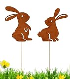 xuefenfei 2 Pâques Lapin Rouillés, Lapins de Pâques pour Extérieur, Lapin de Pâques Décoration de Jardin en Métal pour Ornements de Jardin, Décoration Extérieure (Rouille)