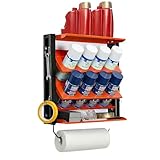 Kensbro Sprühdosenhalter, 2 Ebenen Sprühdose Aufbewahrungsregal mit 2 Ablagen und Papierhandtuchstangen, Wandmontierter 8-Fach Spraydosen Organizer für Garage, Werkzeug, Anhänger und Werkstatt