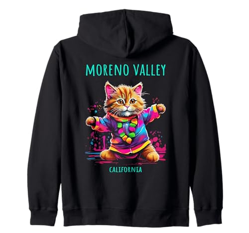 Moreno Valley California USA divertido colorido diseño de gato bailando Sudadera con Capucha