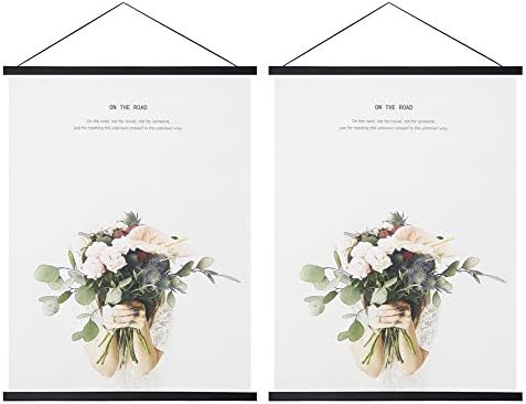 Miaowater 2 Pack Magnetic Poster Frame Hanger,12x16 12x18 12x20 12x24 Light Wood Wooden Magnet Frames Hangers for Photo Picture Art Canvas Print Artwork Wall Hanging Black 12''