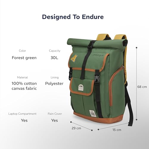 Image of Provogue Dravik 35 litres everyday roll-top laptop backpack with 15.6 inch laptop compartment for men and women, stylish contemporary daily use college, office and outdoor bag