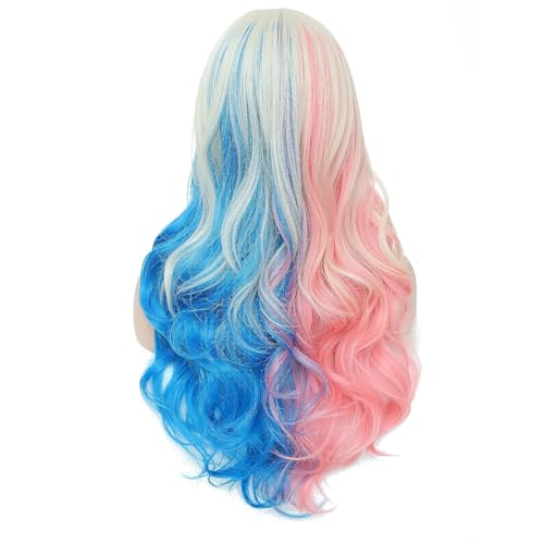 PORSMEER Pink and Blue Long Curly Wigs for Women Cosplay Halloween Party Show Daily use Wig synthetic fibers Women Suicide Squad Harley Quinn Wig (Harley Quinn) - Image 4