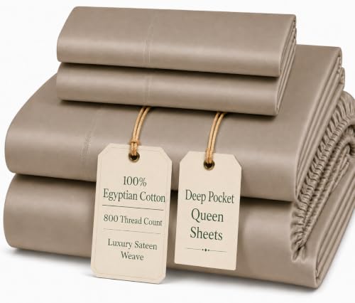 Image of Deep Pocket Queen Sheets set, 100% Cotton Sheets Queen Size set - Taupe