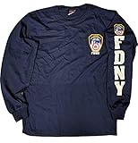 NYC FACTORY FDNY Long Sleeve Officially Licensed Keep Back 200 Feet T-Shirt Navy XL