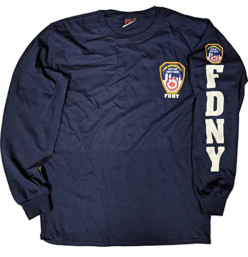 NYC FACTORY FDNY Long Sleeve Officially Licensed Keep Back 200 Feet T-Shirt Navy XL