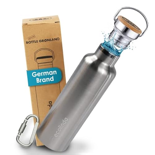 Trinkflasche Edelstahl THERMO 750ml mit Bambusdeckel | Thermosflasche inklusive Karabiner, Doppelwandige Isolierflasche plastikfrei BPA-frei | nachhaltige Wasserflasche für Sport, Uni, Outdoor Cover