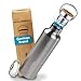 ecolinda® Thermo - Borraccia in acciaio inox, 750 ml, con moschettone, thermos a doppia parete con isolamento sottovuoto, per sport, università, attività all'aperto, campeggio, con tappo in bambù