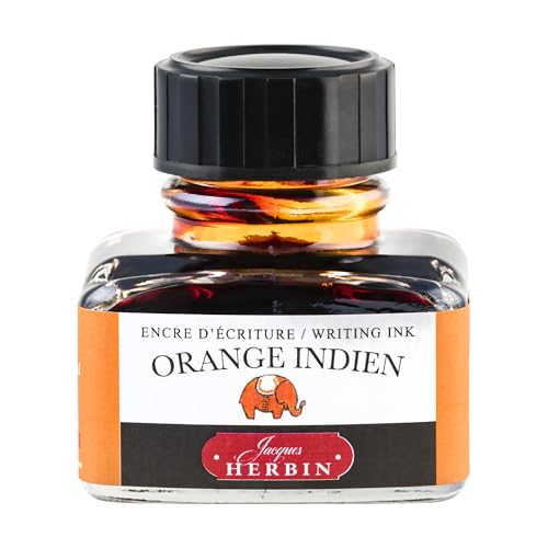 Jacques Herbin 13057T - One 30 ml bottle of ink for fountain pens and rollerballs, Orange indien/ Indian orange - Made in France - calligraphy - writing