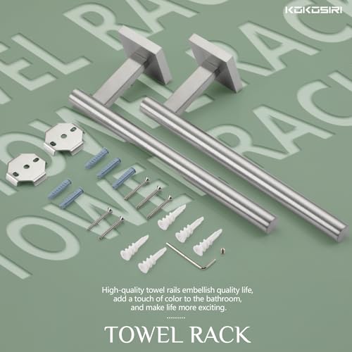 Image of KOKOSIRI Towel Holder Brushed Nickel Bathroom Accessory Hand Towel Bars Wall Mounted Kitchen Cabinet Paper Holder Stainless Steel 2 Pack, B3008BR-P2
