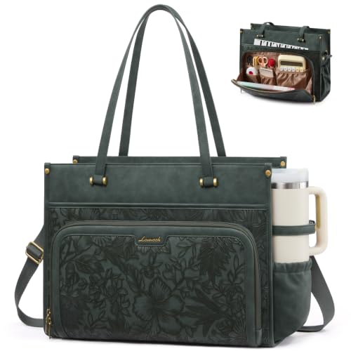 Image of LOVEVOOK Quilted PU Leather Teacher Tote Laptop Bag Work Purse for Women | Large Cup Holder, Professional Waterproof Handbag Briefcase, Gifts for Business Office Nurse Mom College Travel Daily Leiure