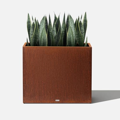 CYC Large Corten Steel Planter Box Outdoor 30 H x 34 W x 10 DTall Rectangular Metal Rusted Planters with Grow BagNaturally Rusting Steel Flower PotRustic Decor for PatioGardenDeckBackyard