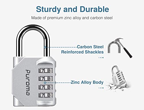Puroma 2 Pack Combination Lock 4 Digit Outdoor Waterproof Padlock For School Gym Locker, Sports Locker, Fence, Toolbox, Gate, Case, Hasp Storage (Silver) #TOP1