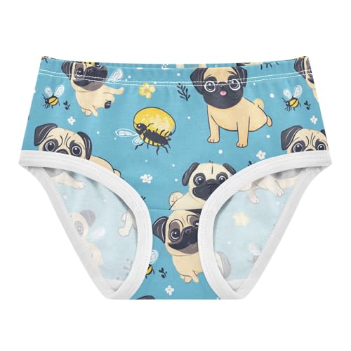 Wusikd Cute Dogs Pugs Girls' Underwear Cotton Bees Girls Briefs Soft Toddler Underwear 2T